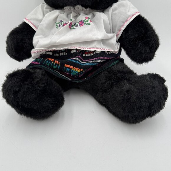 Vintage Build-A-Bear 1997 Black Teddy Bear Plush Doll Folk Outfit Embroidered - Picture 3 of 9